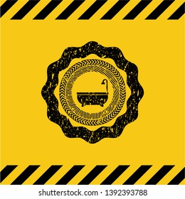 bathtub icon inside warning sign, black grunge emblem. Vector Illustration. Detailed.
