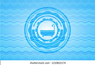 bathtub icon inside water concept style badge.