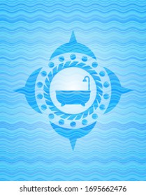 bathtub icon inside water emblem background.