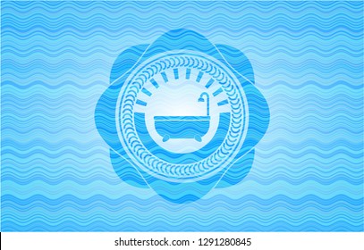 bathtub icon inside water wave concept badge.