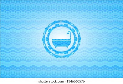 bathtub icon inside water wave badge background.