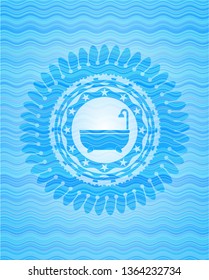 bathtub icon inside water wave badge.