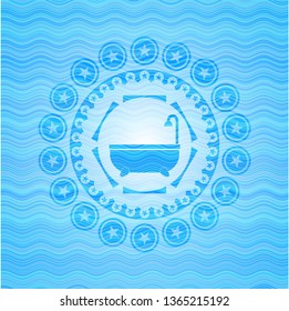 bathtub icon inside water wave concept style emblem.