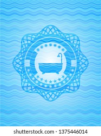 bathtub icon inside water wave concept badge background.