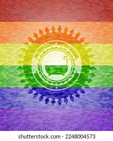 bathtub icon on mosaic background with the colors of the LGBT flag. 