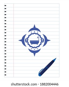 bathtub icon pen effect. Blue ink. Vector Illustration. Detailed. 