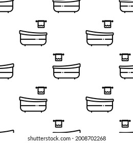 Bathtub Icon Seamless Pattern, Water Container Used For Bathing Vector Art Illustration