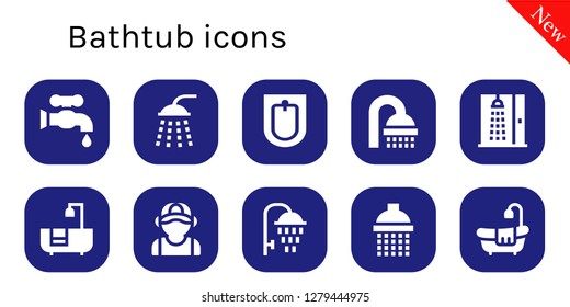  bathtub icon set. 10 filled bathtub icons. Simple modern icons about  - Faucet, Shower, Bidet, Bathtub, Plumber