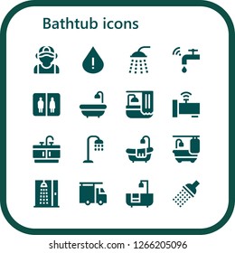  bathtub icon set. 16 filled bathtub icons. Simple modern icons about  - Plumber, Drop, Shower, Faucet, Bathroom, Bath, Bathtub