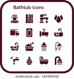 bathtub icon set. 16 filled bathtub icons.  Simple modern icons about  - Plumber, Shower, Faucet, Drop, Bath, Bathtub