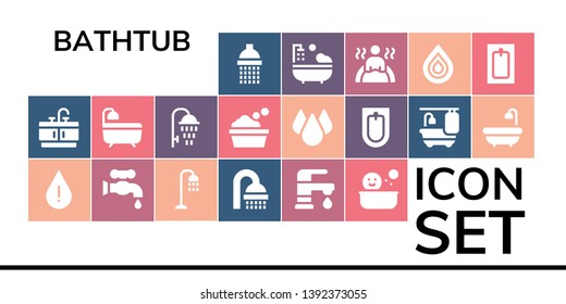 bathtub icon set. 19 filled bathtub icons.  Collection Of - Shower, Bathroom, Drop, Faucet, Bath, Bathtub, Bidet