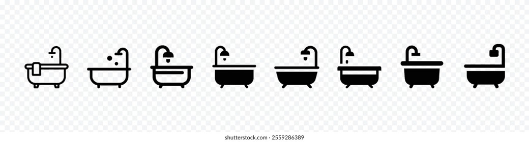 bathtub icon set, Bath and shower line outline icon, Hotel bath bathtub bathroom icon