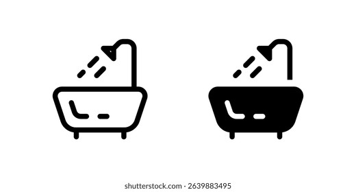 Bathtub Icon Set. A black icon of a bathtub, representing bathroom or relaxation facilities in hospitality settings.