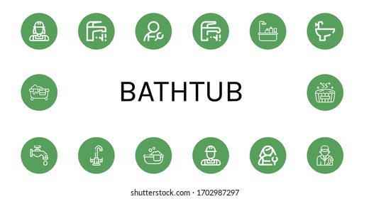 bathtub icon set. Collection of Plumber, Faucet, Bathtub, Bidet, Bathtube, Hot tub icons