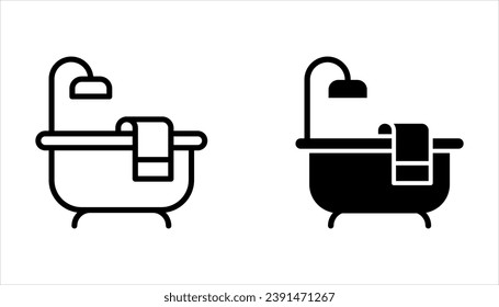Conjunto de iconos de la bañera, elemento de diseño, trazo editable y glifo sólido, plano, estilista, plantilla de diseño sobre fondo blanco