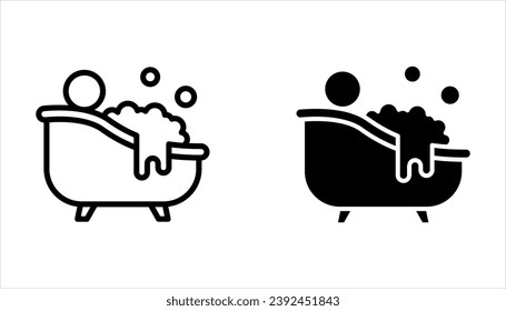 Bathtub-Symbol-Set, Design-Element, bearbeitbarer Strich und feste Glyphe, flach, stylisch, Design-Vorlage auf weißem Hintergrund