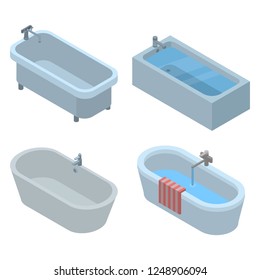 Bathtub icon set. Isometric set of bathtub vector icons for web design isolated on white background