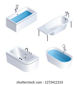 Bathtub icon set. Isometric set of bathtub vector icons for web design isolated on white background