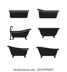bathtub icon set vector silhouettes for bathroom spa and interior design illustrations