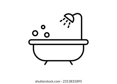 Bathtub icon with shower. icon related to bathroom. Line icon style design. Simple vector design editable