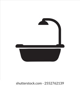 Bathtub icon. Shower vector illustration. Bathroom hygiene symbol. Bath tub silhouette. Washroom pictogram. Bathing sign isolated.