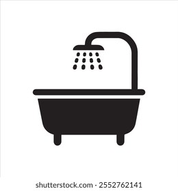 Bathtub icon. Shower vector illustration. Bathroom hygiene symbol. Bath tub silhouette. Washroom pictogram. Bathing sign isolated.