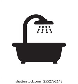 Bathtub icon. Shower vector illustration. Bathroom hygiene symbol. Bath tub silhouette. Washroom pictogram. Bathing sign isolated.