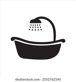 Bathtub icon. Shower vector illustration. Bathroom hygiene symbol. Bath tub silhouette. Washroom pictogram. Bathing sign isolated.