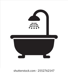 Bathtub icon. Shower vector illustration. Bathroom hygiene symbol. Bath tub silhouette. Washroom pictogram. Bathing sign isolated.