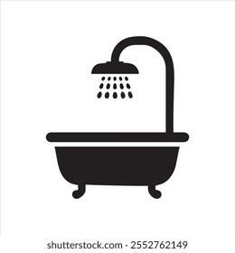 Bathtub icon. Shower vector illustration. Bathroom hygiene symbol. Bath tub silhouette. Washroom pictogram. Bathing sign isolated.