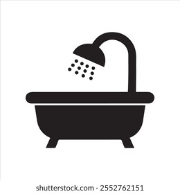 Bathtub icon. Shower vector illustration. Bathroom hygiene symbol. Bath tub silhouette. Washroom pictogram. Bathing sign isolated.