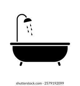 Bathtub icon. Shower vector illustration. Bathroom hygiene symbol. Bath tub silhouette. Washroom pictogram. Bathing sign isolated.