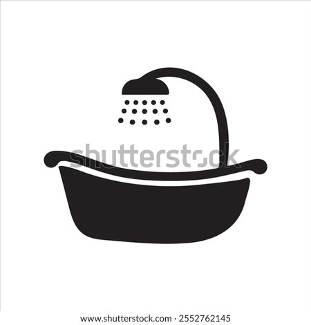 Bathtub icon. Shower vector illustration. Bathroom hygiene symbol. Bath tub silhouette. Washroom pictogram. Bathing sign isolated.