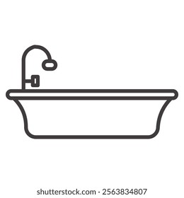 Bathtub Icon Showing a Tub with Water Droplets in Black and White