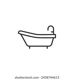 Bathtub icon. Simple bathtub with shower icon for web design, mobile apps, and home decor themes. Ideal for illustrating bathroom amenities and home comfort. Vector illustration.