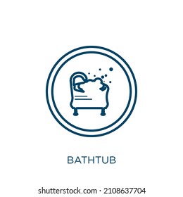 bathtub icon. Thin linear bathtub outline icon isolated on white background. Line vector bathtub sign, symbol for web and mobile