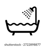 Bathtub icon vector illustration. Shower symbol. Bathroom sign, Bathtub icon set trendy design template. Bathroom hygiene symbol. Bath tub silhouette. Washroom pictogram. Bathing sign isolated. 