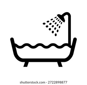 Badewanne Symbol, Vektorgrafik. Duschsymbol. Badezimmerschild, Badewanne Symbol Set trendige Design-Vorlage. Symbol für Badezimmerhygiene. Badewanne Silhouette. Piktogramm im Waschraum. Badeschild einzeln. 