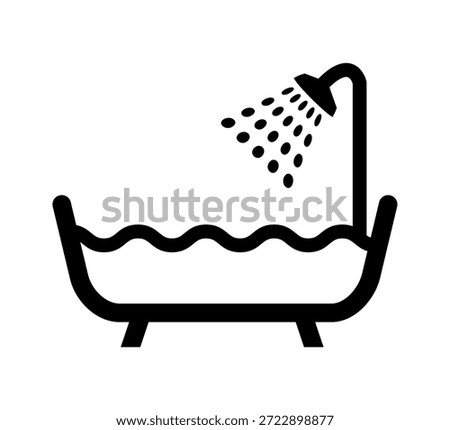 Bathtub icon vector illustration. Shower symbol. Bathroom sign, Bathtub icon set trendy design template. Bathroom hygiene symbol. Bath tub silhouette. Washroom pictogram. Bathing sign isolated. 