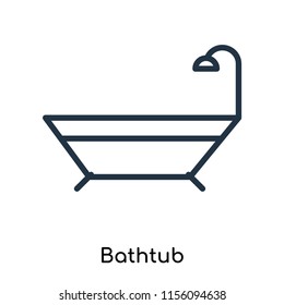Bathtub icon vector isolated on white background. thin symbols or lined elements in outline style