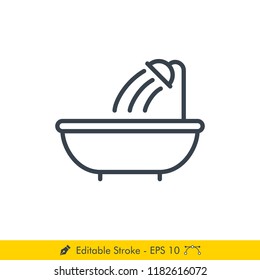 Bathtub Icon / Vector - In Line / Stroke Design