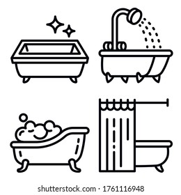Bathtub icons set. Outline set of bathtub vector icons for web design isolated on white background