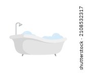 Bathtub isolated on white background. Bathtub with foam bubbles inside. Bath time relax concept. Vector stock