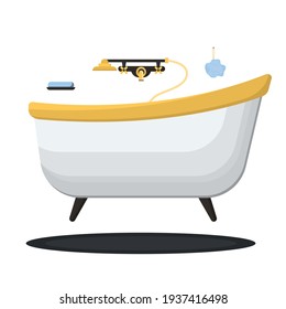 Bathtub isolated on a white background. Bathtub with a tap and accessories on slender legs. Modern trendy design. Bath tub vector illustration in flat style.