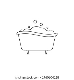 Bathtub line icon with bubbles and foam. Linear and outline vector clipart and drawing. Isolated illustration. 
