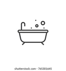 Bathtub line icon, outline vector sign, linear style pictogram isolated on white. Bath with bubble symbol, logo illustration. Editable stroke