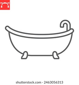 Bathtub line icon, plumbing service and home interior, bath vector icon, vector graphics, editable stroke outline sign, eps 10.