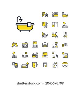 Icono de línea de bañera en conjunto sobre el fondo blanco. Símbolo de esquema de alta calidad de dos colores para diseño web o aplicación móvil.