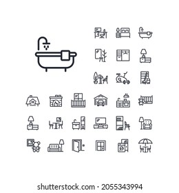 Bathtub line icon in set on the white background. High quality outline symbol for web design or mobile app.