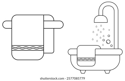 Bathtub line icon, vector. Out line of Bathtub, shower icon. Bathroom, Bath, Bathing, Bubble Towel vector. Bathtub sign symbol design on white background. Vector illustration.